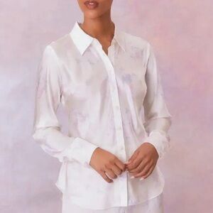 LoveShackFancy White Floral Silk Shirt Quintenette Top size 0